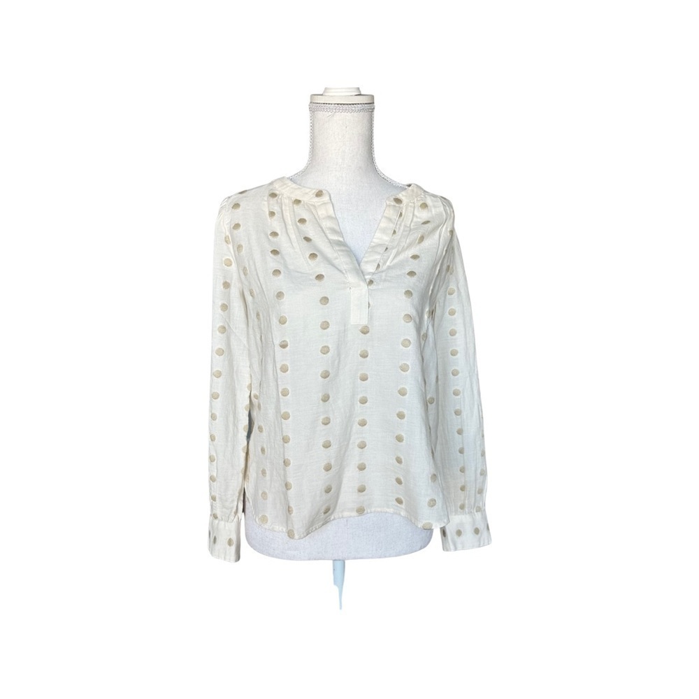 LOFT Embroidered Polka Dot Blouse PETITE